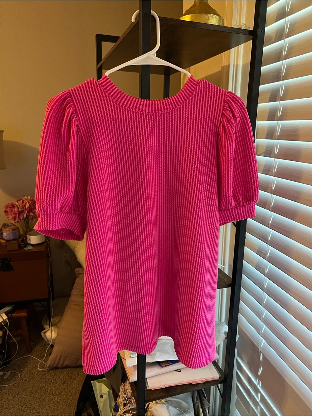 Zenana Outfitters Hot Pink Ribbed Puff-Sleeve Tunic- NWOT- Never worn.